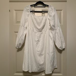 White Puff Sleeve Smocked Back Mini Dress Size XL - NWOT